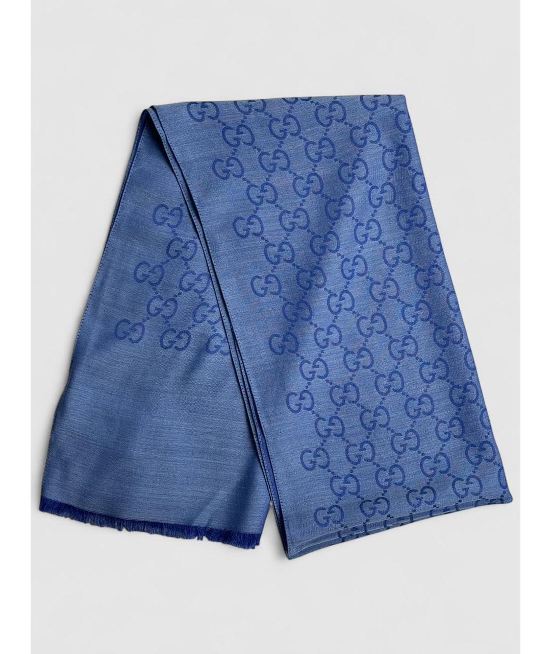 GUCCI Синий шелковый шарф, фото 2