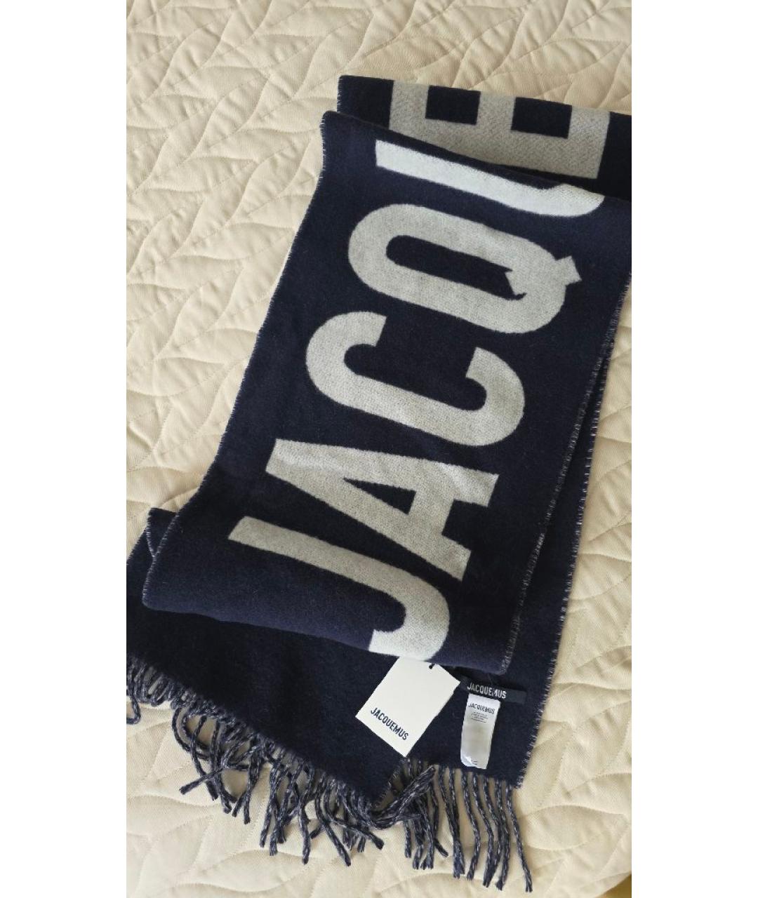 JACQUEMUS Темно-синий шерстяной шарф, фото 4