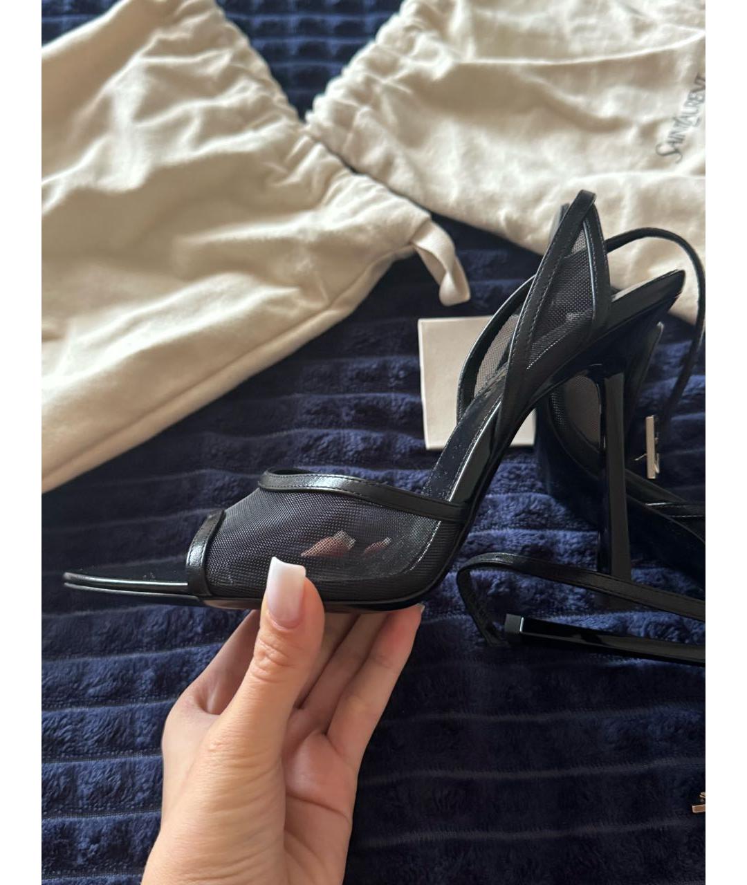 SAINT LAURENT Черные босоножки из лакированной кожи, фото 3