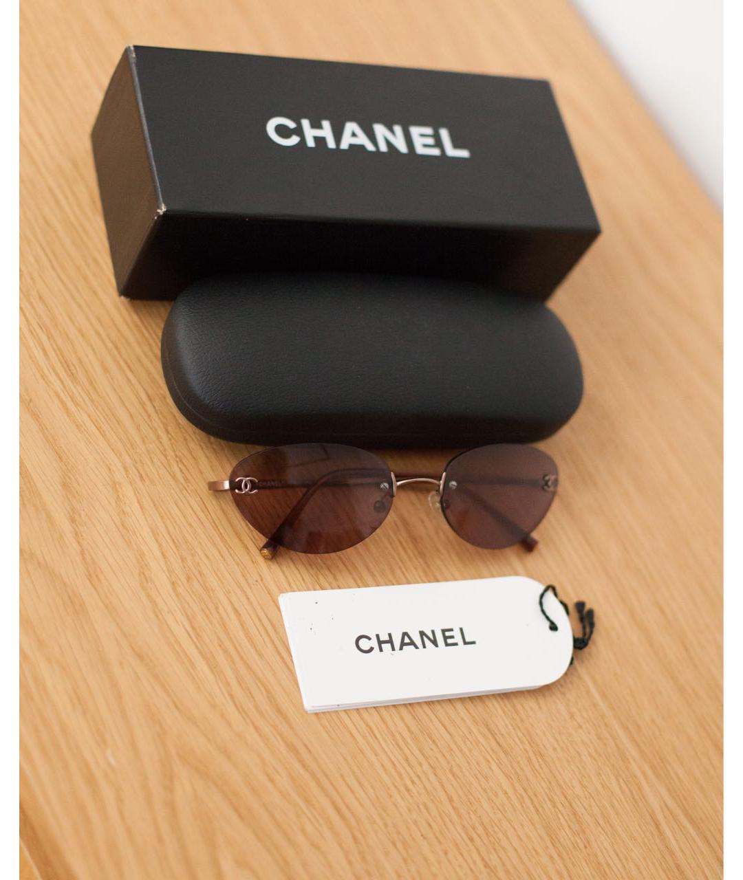 CHANEL Коричневые металлические солнцезащитные очки, фото 4