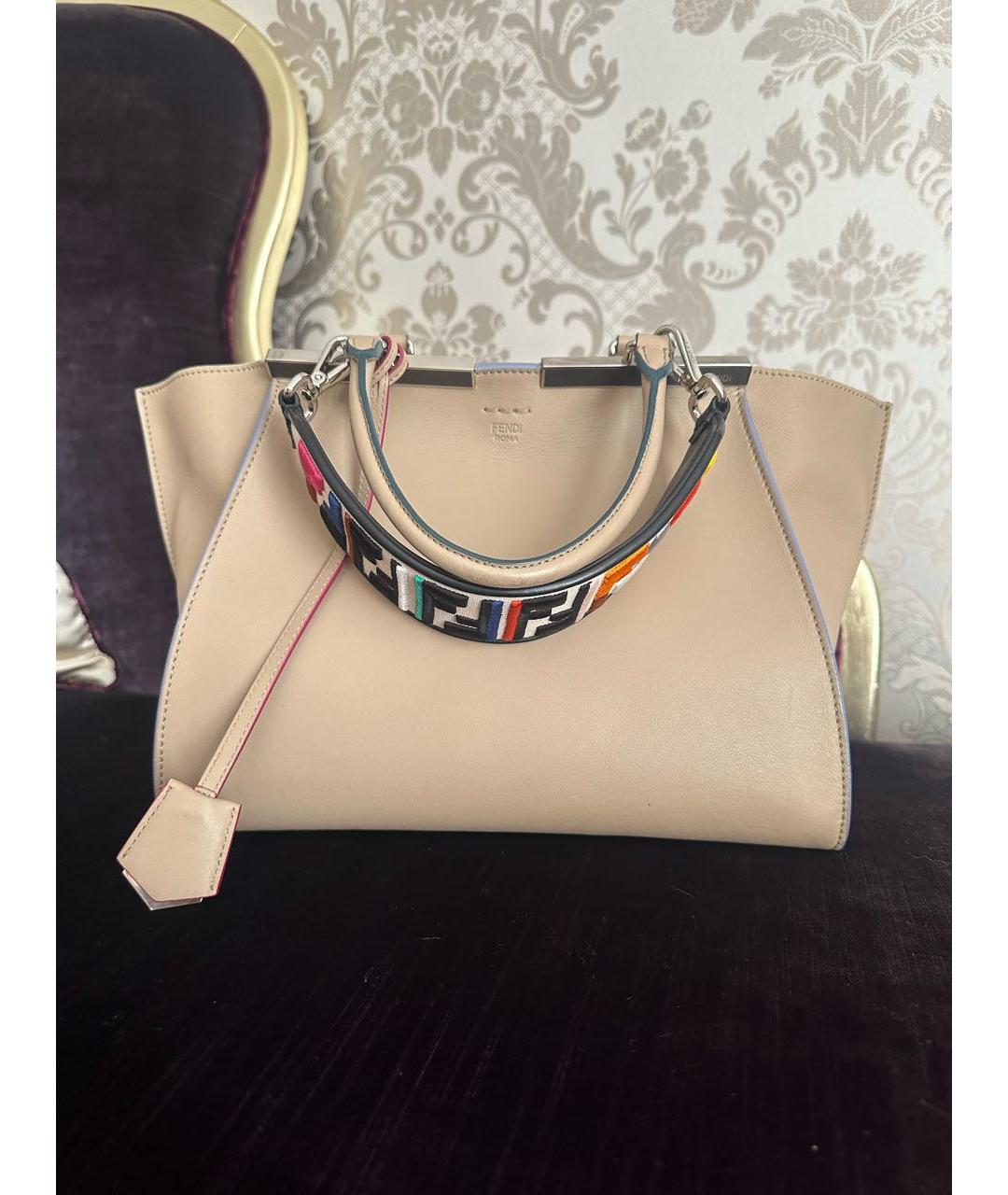 FENDI Бежевая кожаная сумка тоут, фото 7