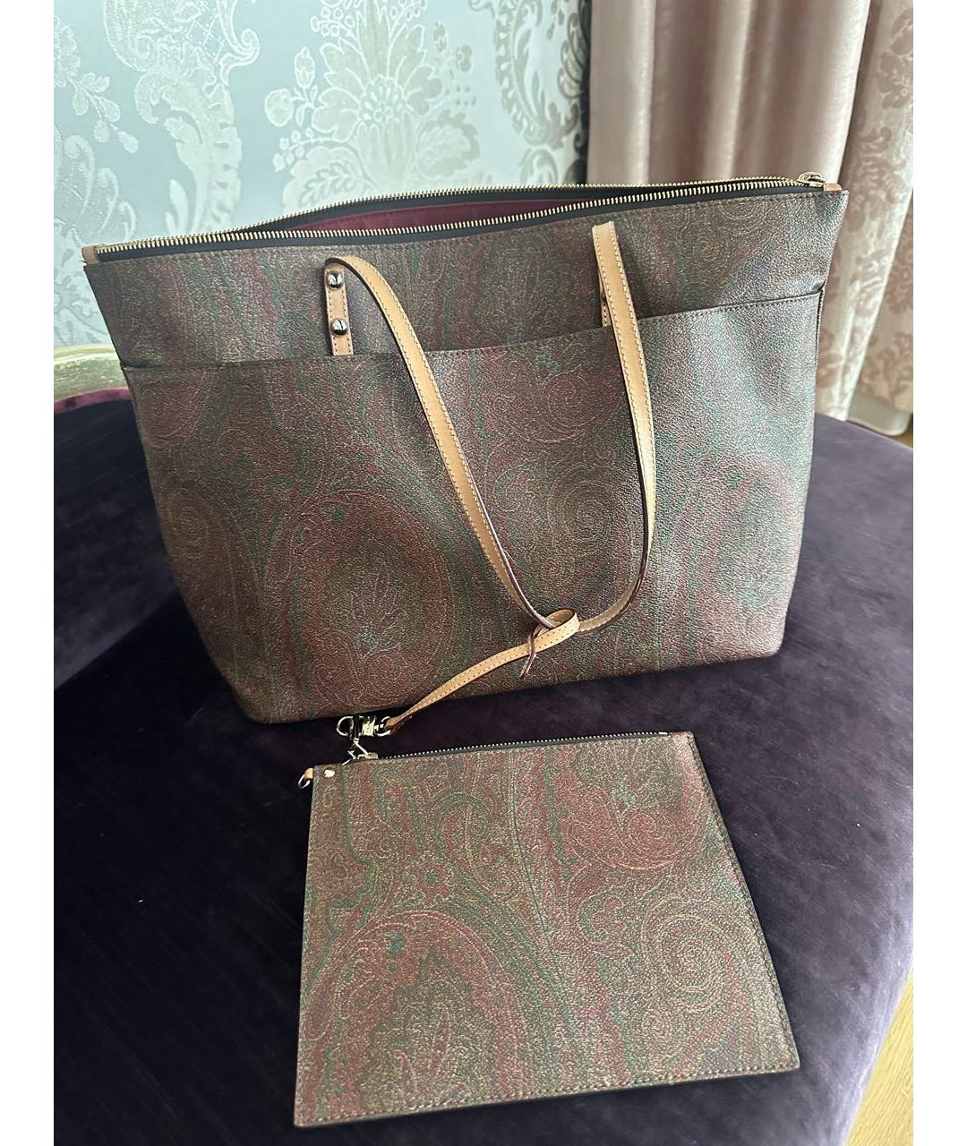 ETRO Коричневая кожаная сумка тоут, фото 5