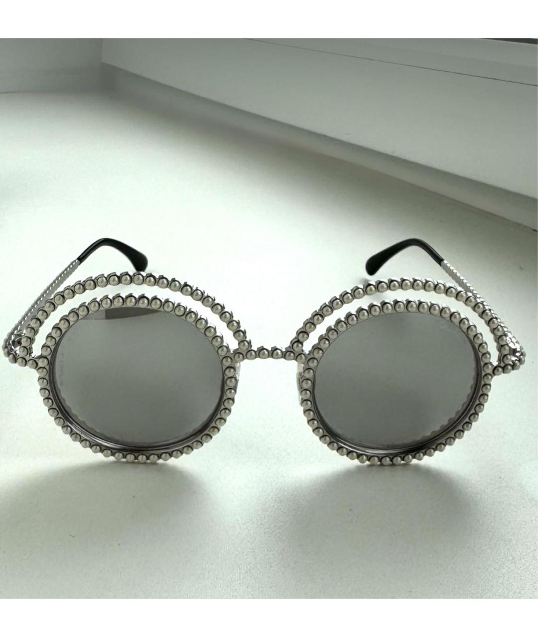 CHANEL Серебряные металлические солнцезащитные очки, фото 7