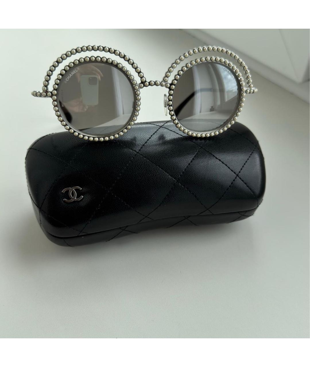 CHANEL Серебряные металлические солнцезащитные очки, фото 6