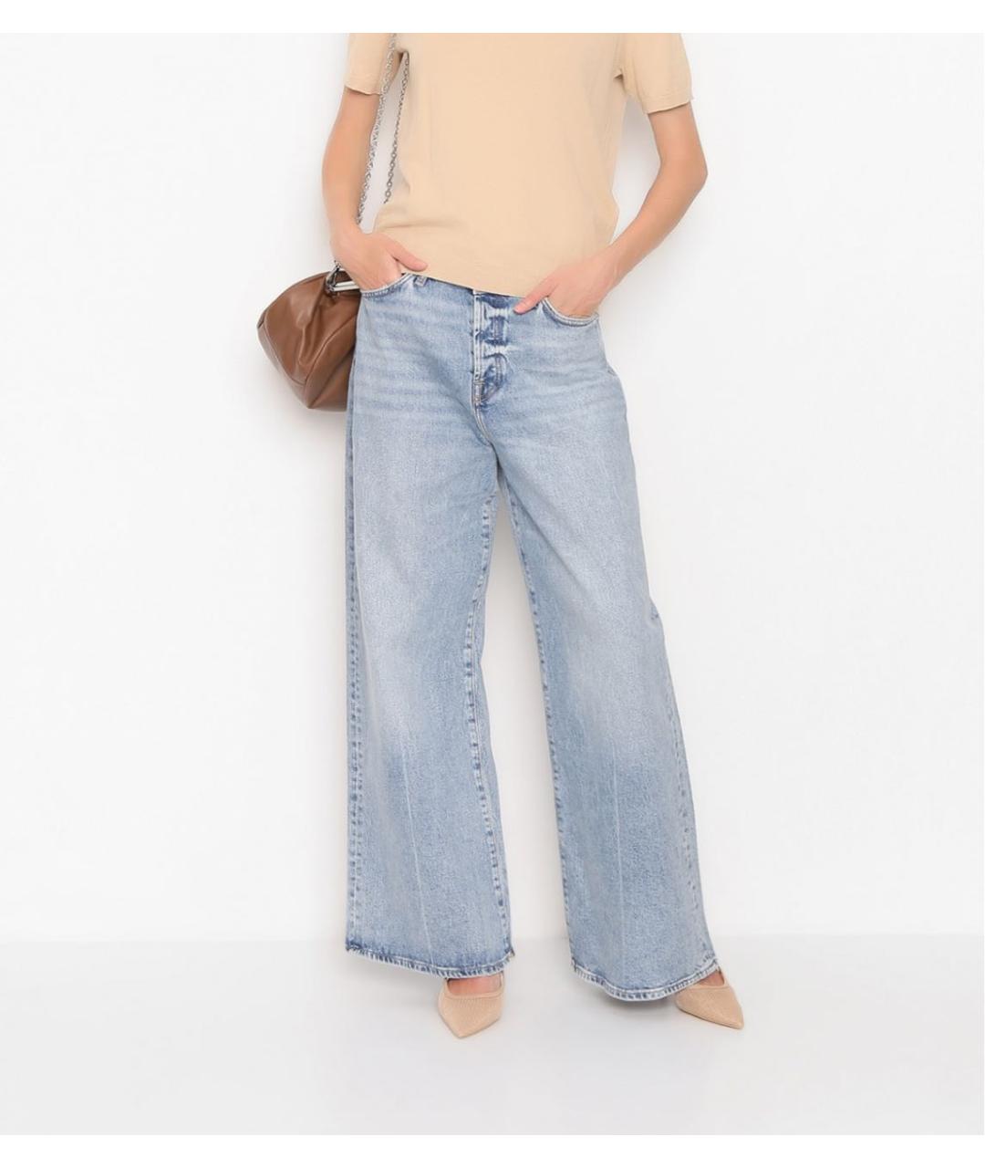 7 FOR ALL MANKIND Голубые хлопко-эластановые джинсы клеш, фото 5
