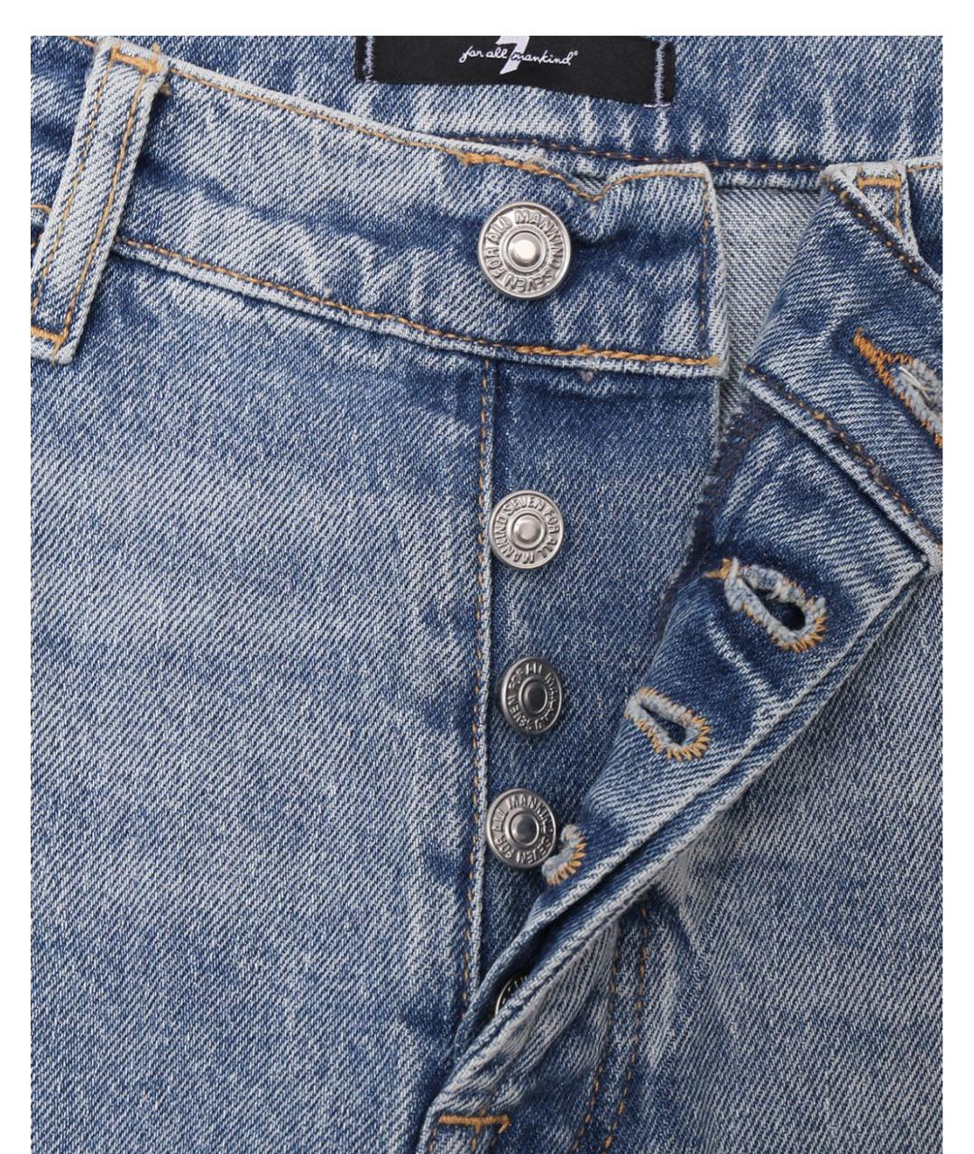7 FOR ALL MANKIND Голубые хлопко-эластановые джинсы клеш, фото 4