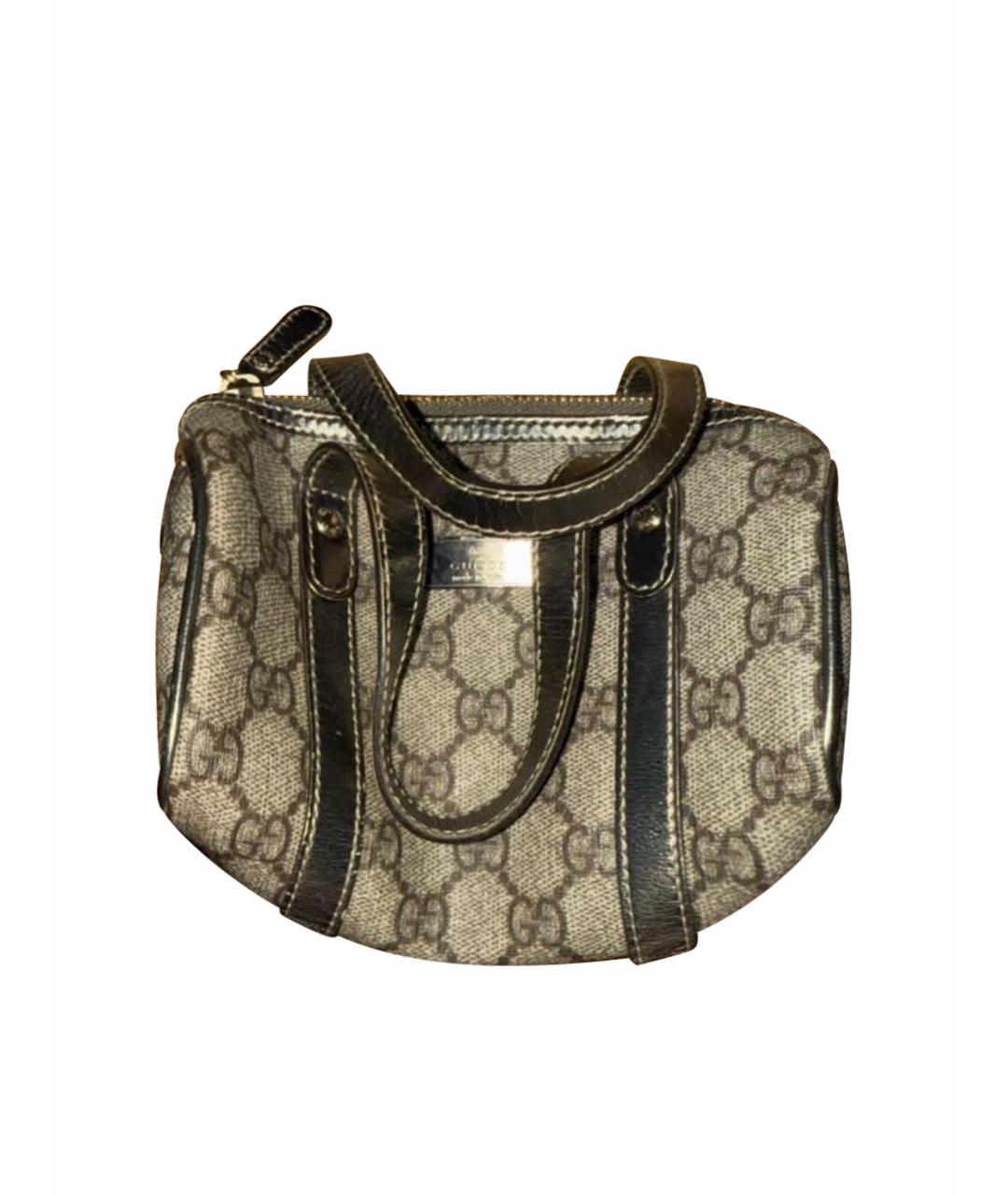 GUCCI Коричневая тканевая сумка с короткими ручками, фото 1