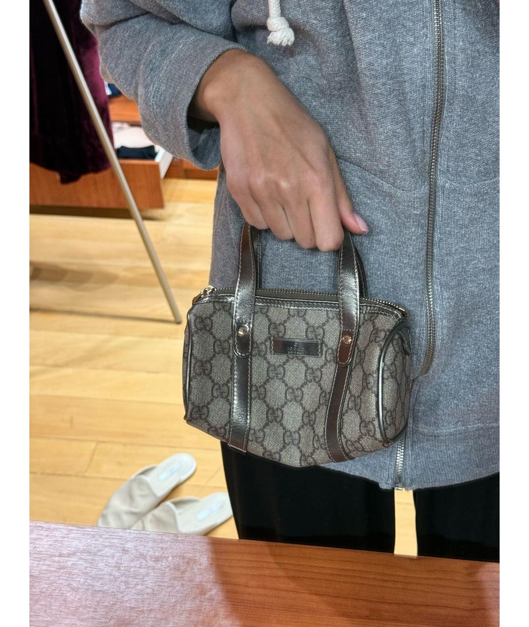 GUCCI Коричневая тканевая сумка с короткими ручками, фото 2