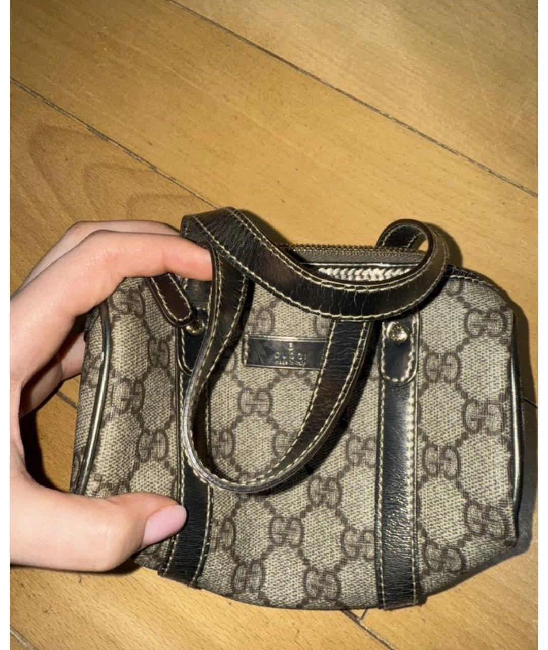 GUCCI Коричневая тканевая сумка с короткими ручками, фото 3