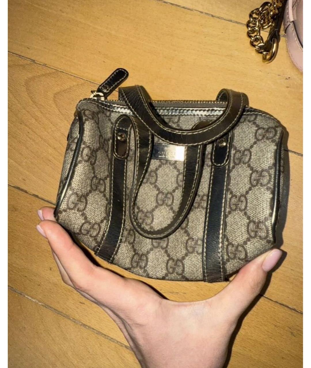 GUCCI Коричневая тканевая сумка с короткими ручками, фото 4