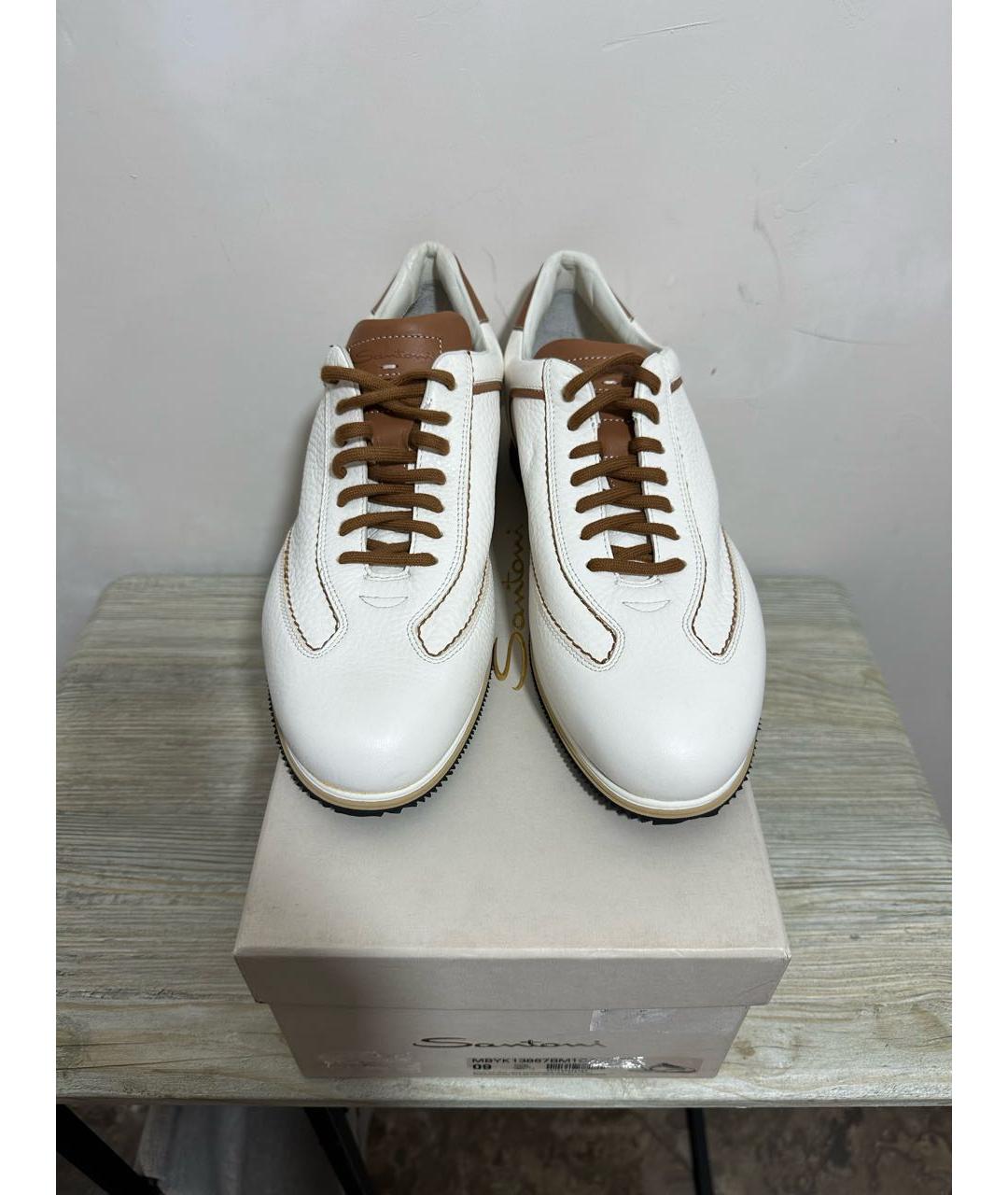 SANTONI Белые кожаные низкие кроссовки / кеды, фото 2
