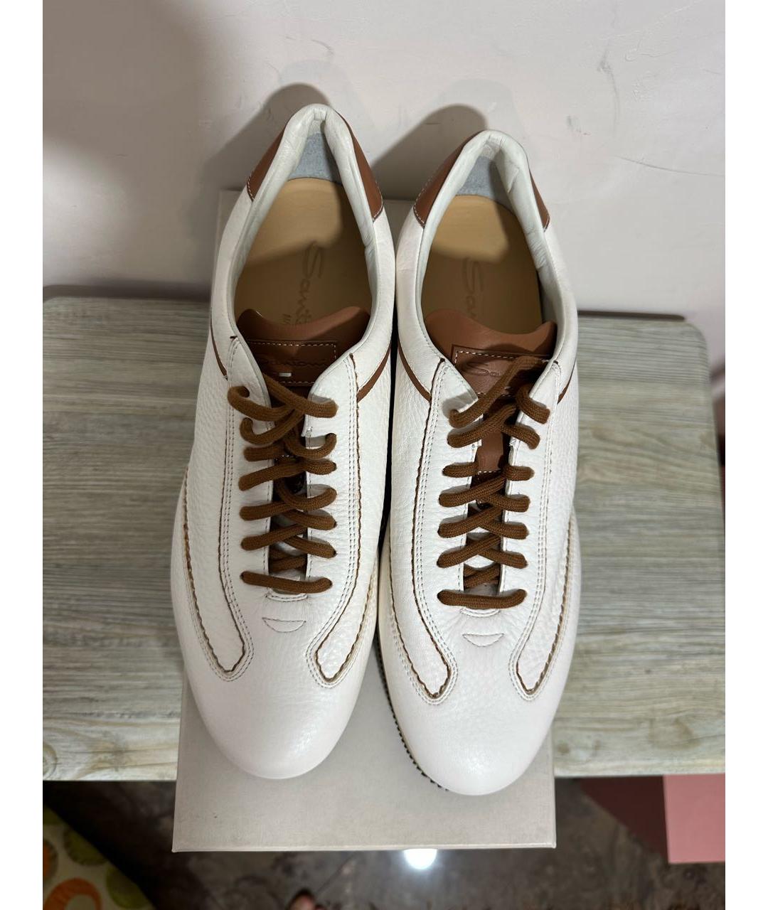 SANTONI Белые кожаные низкие кроссовки / кеды, фото 6