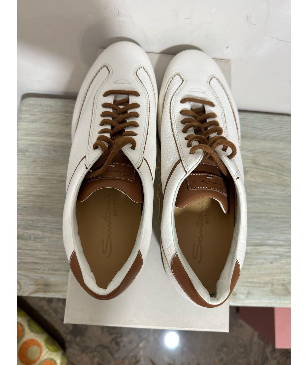 SANTONI Белые кожаные низкие кроссовки / кеды, фото 3