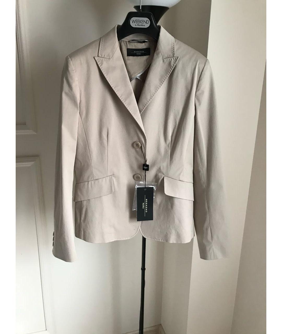 WEEKEND MAX MARA Бежевый хлопко-эластановый жакет/пиджак, фото 6