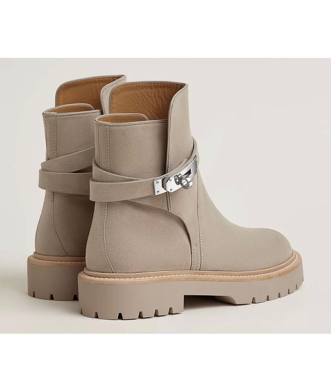 HERMES Бежевые замшевые ботинки, фото 4