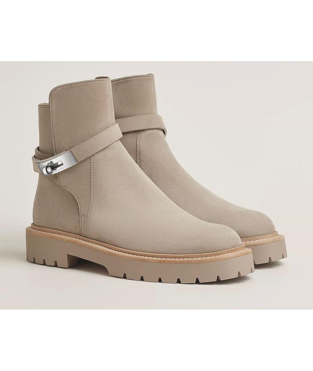 HERMES Бежевые замшевые ботинки, фото 2