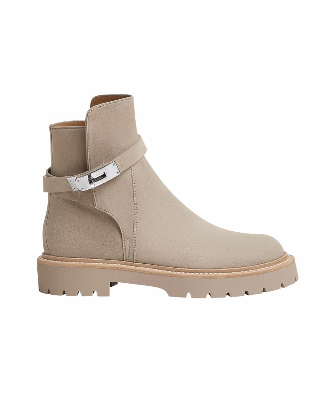 HERMES Бежевые замшевые ботинки, фото 1