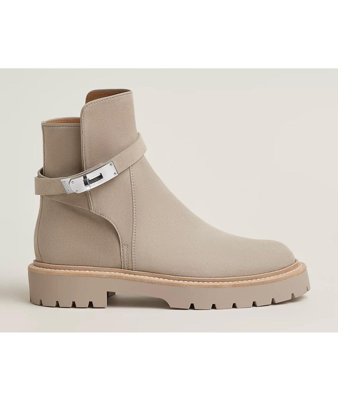 HERMES Бежевые замшевые ботинки, фото 5