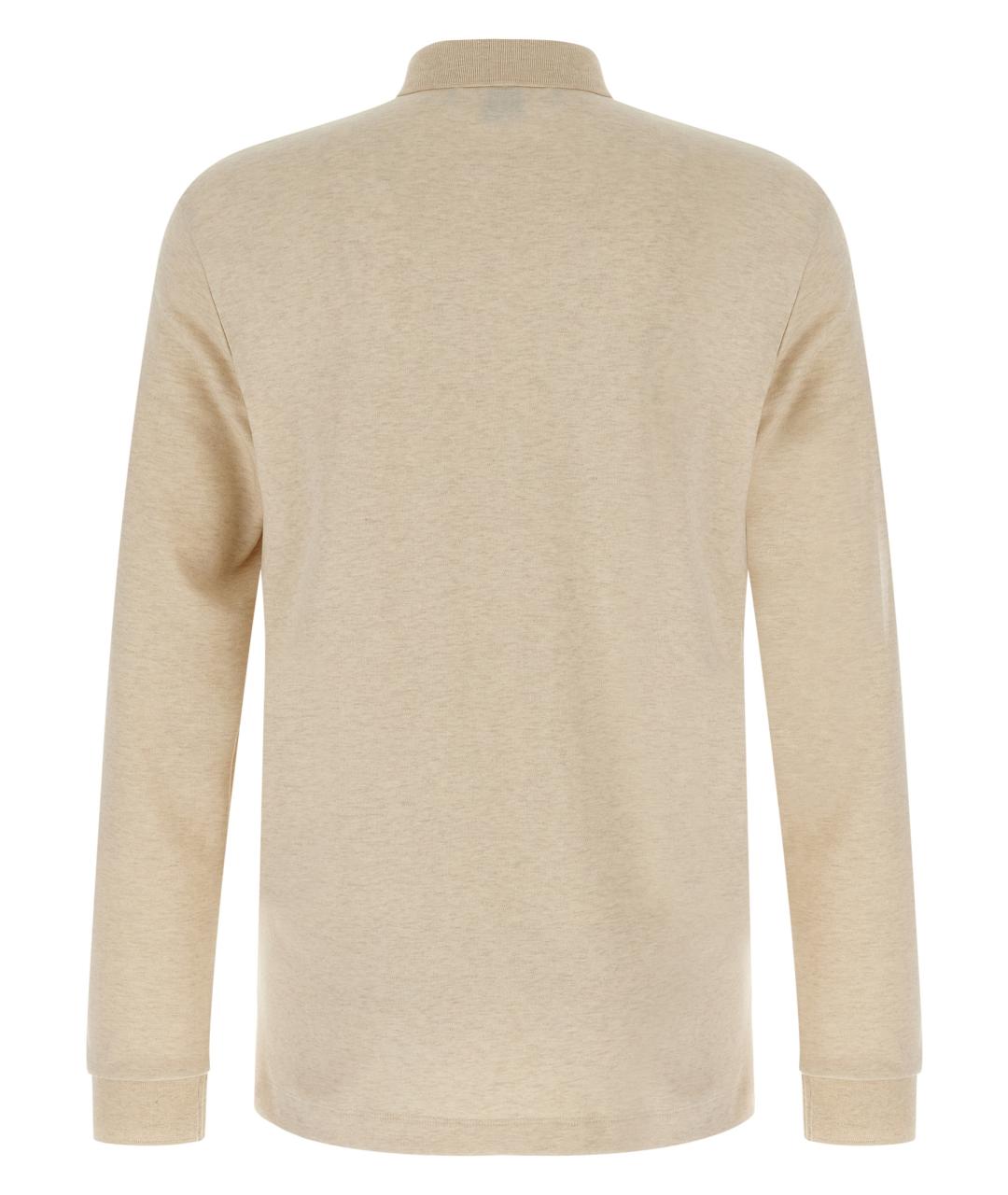 HUGO BOSS Бежевое хлопковое поло с длинным рукавом, фото 2