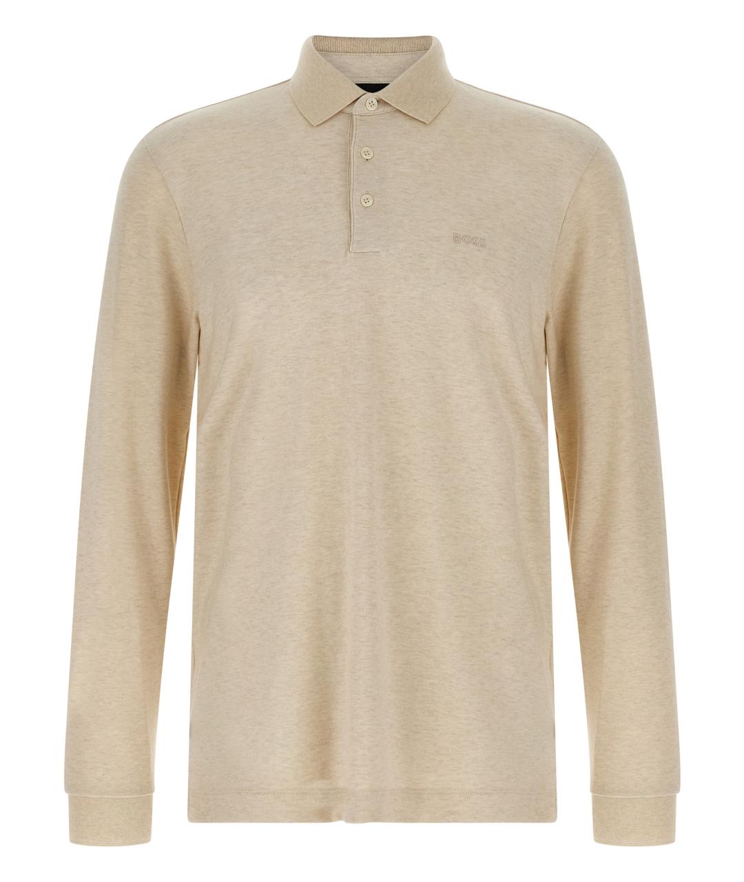 HUGO BOSS Бежевое хлопковое поло с длинным рукавом, фото 1