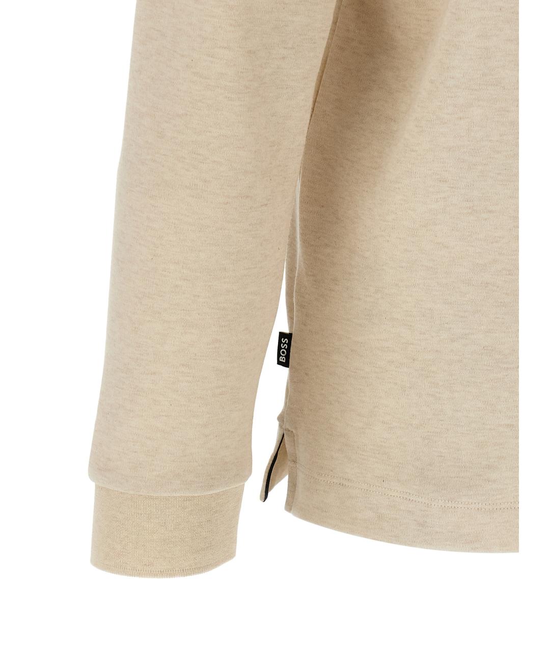 HUGO BOSS Бежевое хлопковое поло с длинным рукавом, фото 4
