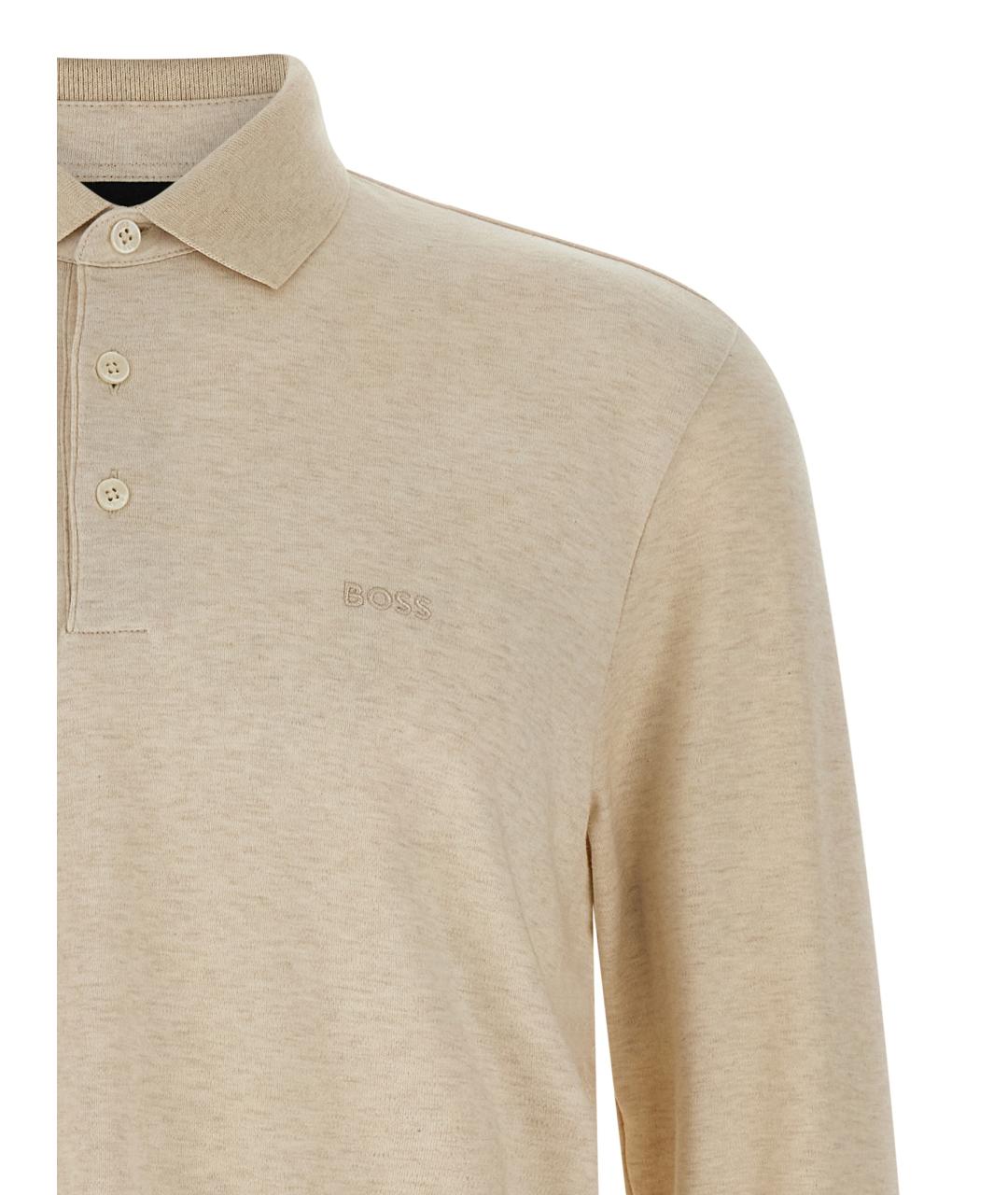 HUGO BOSS Бежевое хлопковое поло с длинным рукавом, фото 3