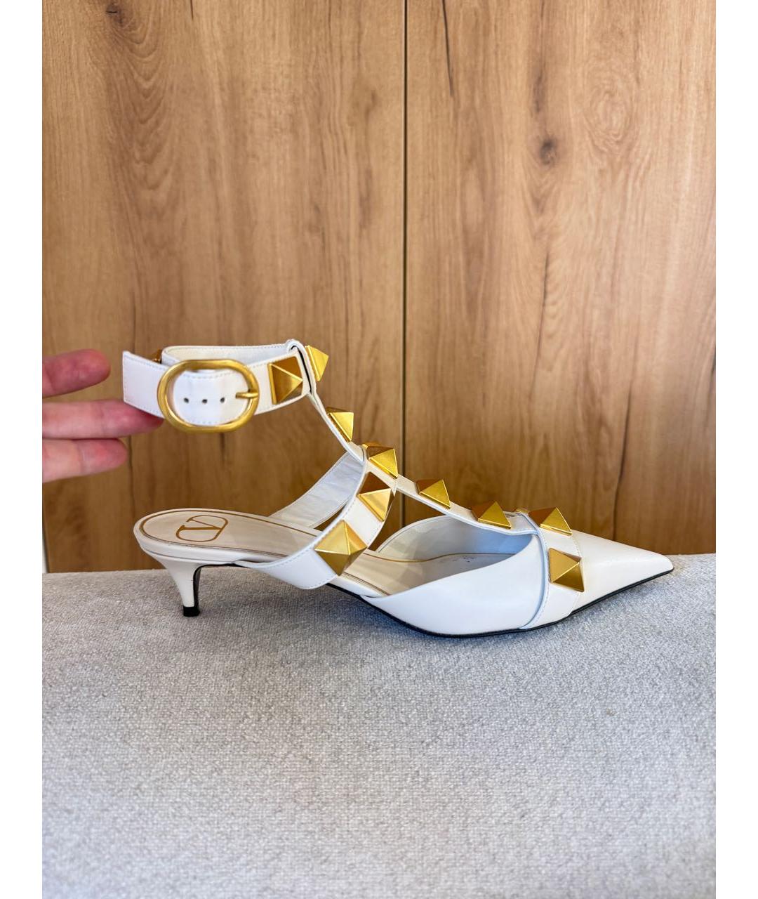 VALENTINO Белые кожаные лодочки на низком каблуке, фото 5