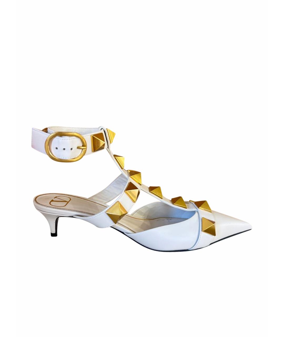 VALENTINO Белые кожаные лодочки на низком каблуке, фото 1