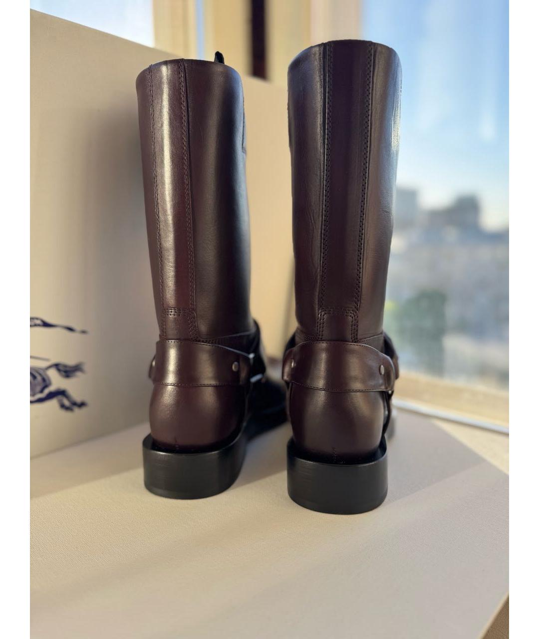 BURBERRY Бордовые кожаные сапоги, фото 4