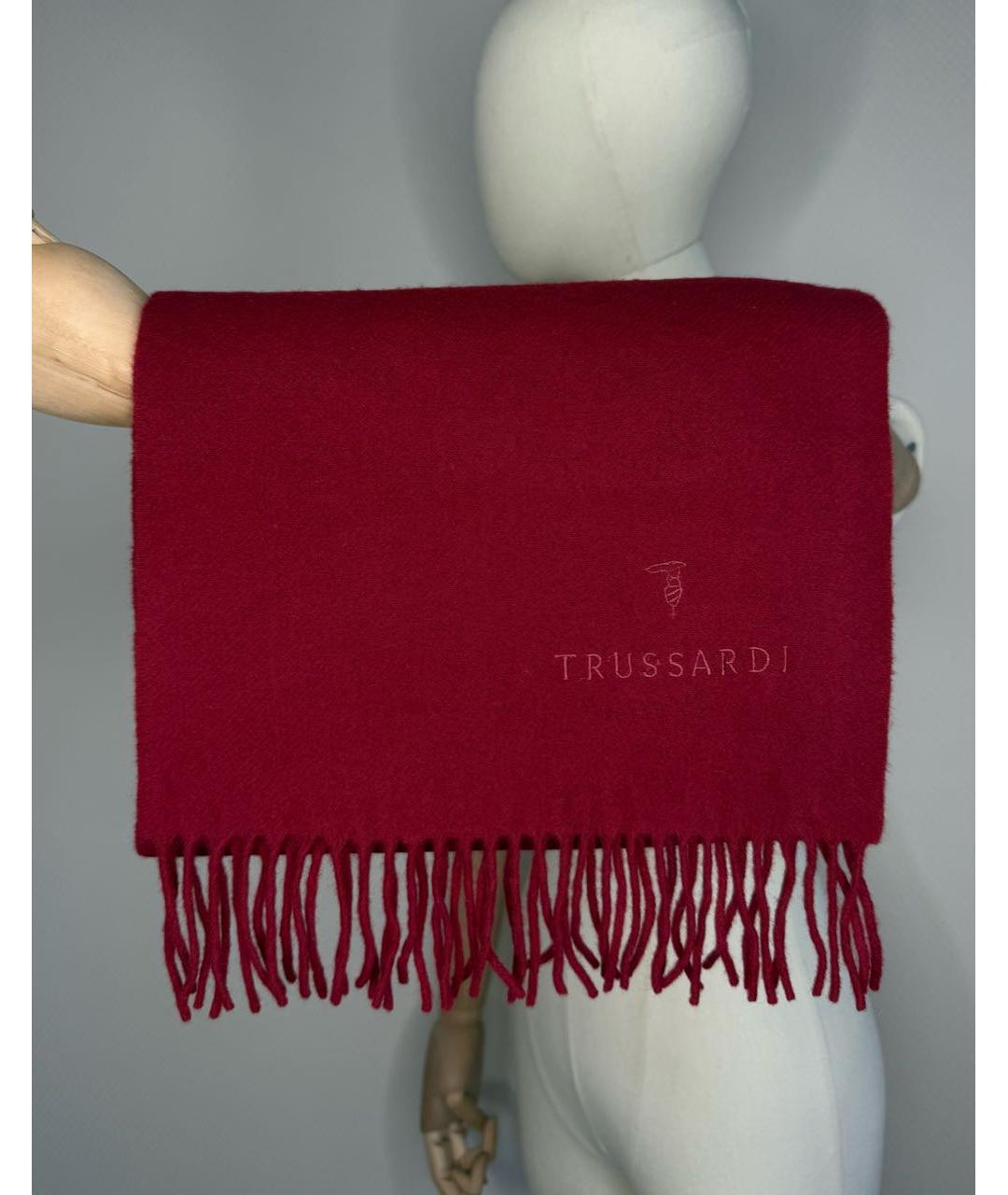 TRUSSARDI Бордовый шерстяной шарф, фото 7