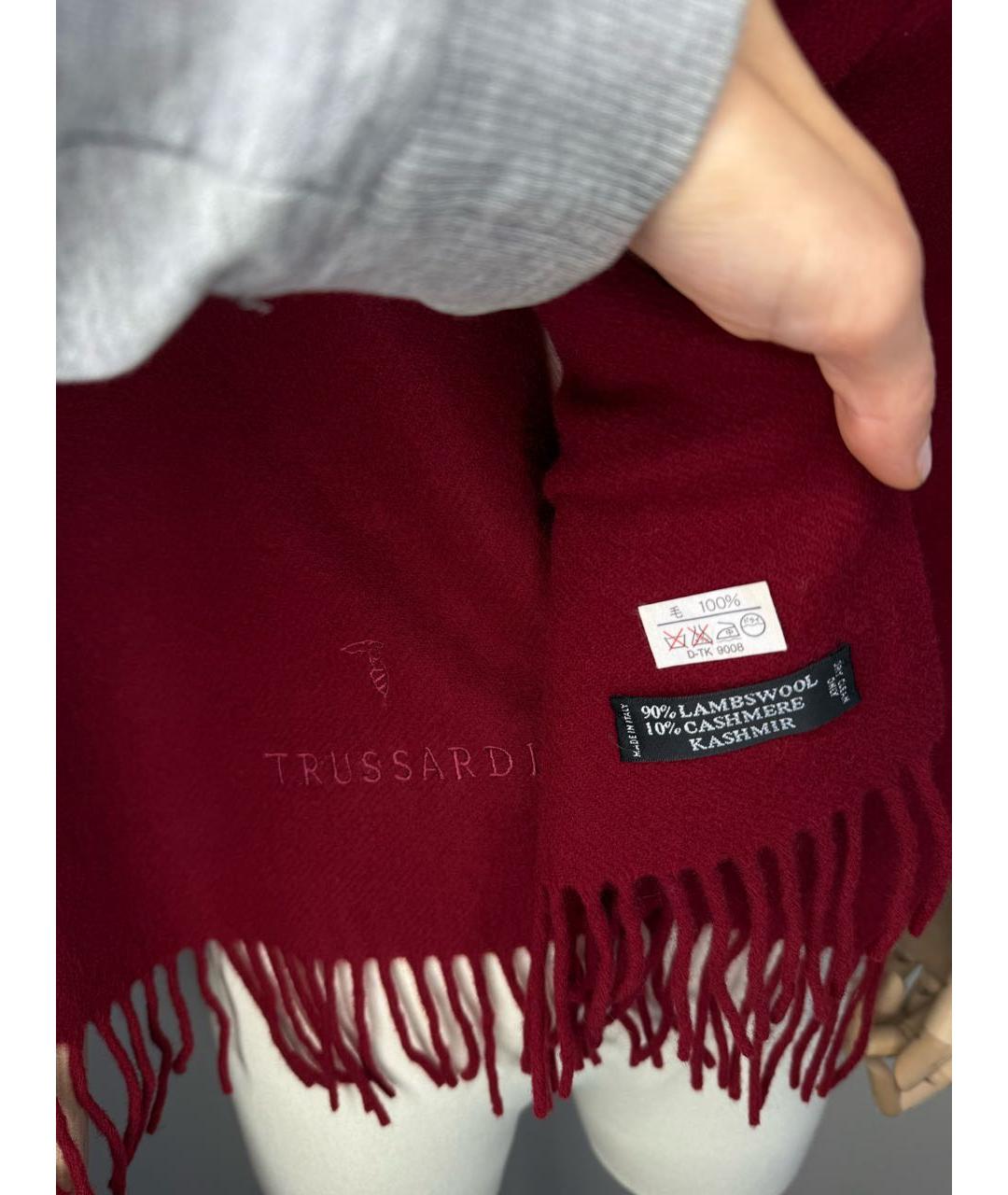 TRUSSARDI Бордовый шерстяной шарф, фото 4