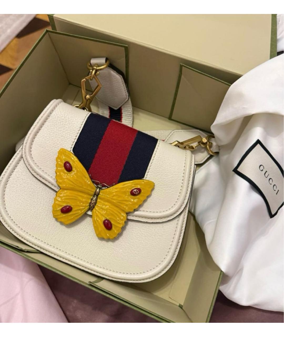 GUCCI Белая кожаная сумка через плечо, фото 6