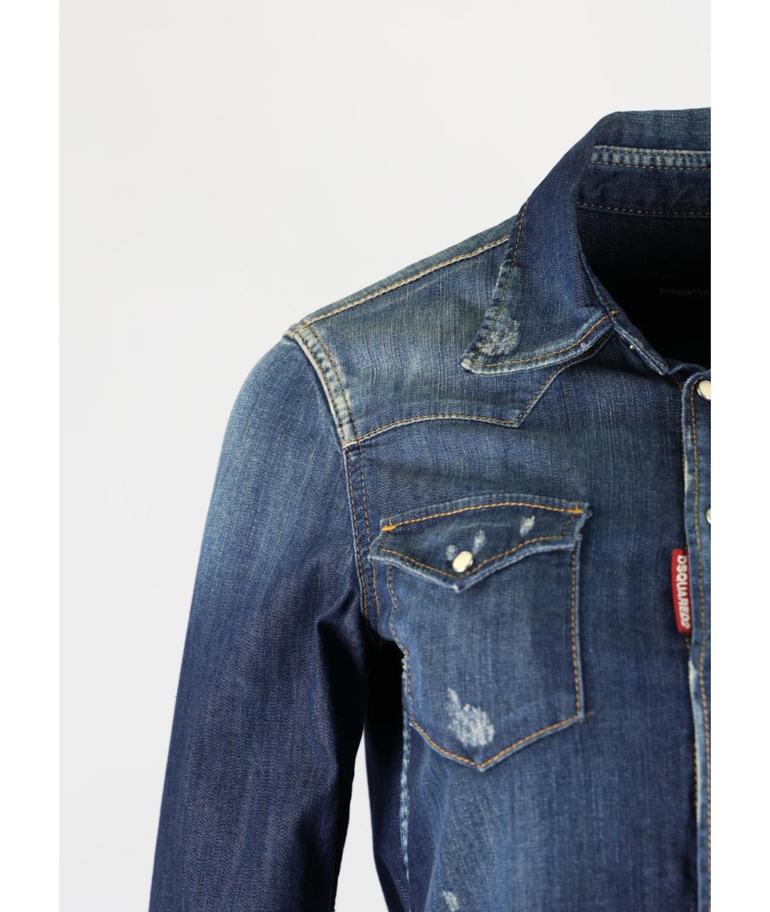 DSQUARED2 Синяя хлопко-эластановая рубашка, фото 5