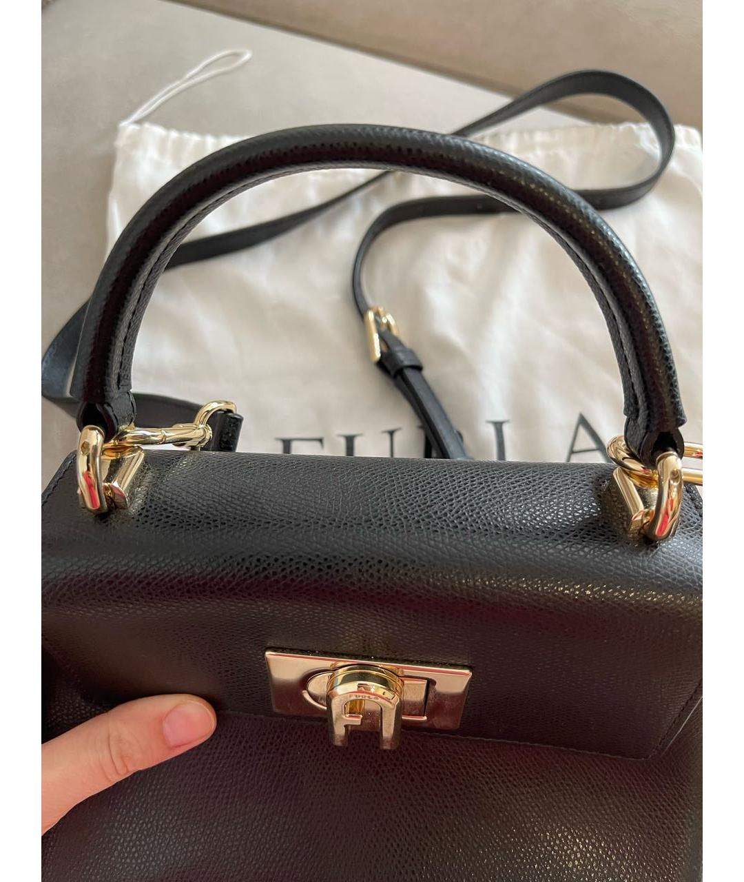 FURLA Черная кожаная сумка с короткими ручками, фото 5