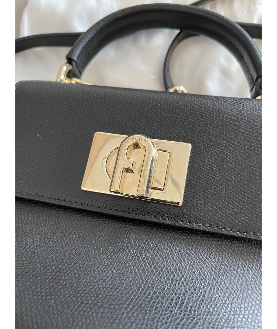 FURLA Черная кожаная сумка с короткими ручками, фото 2