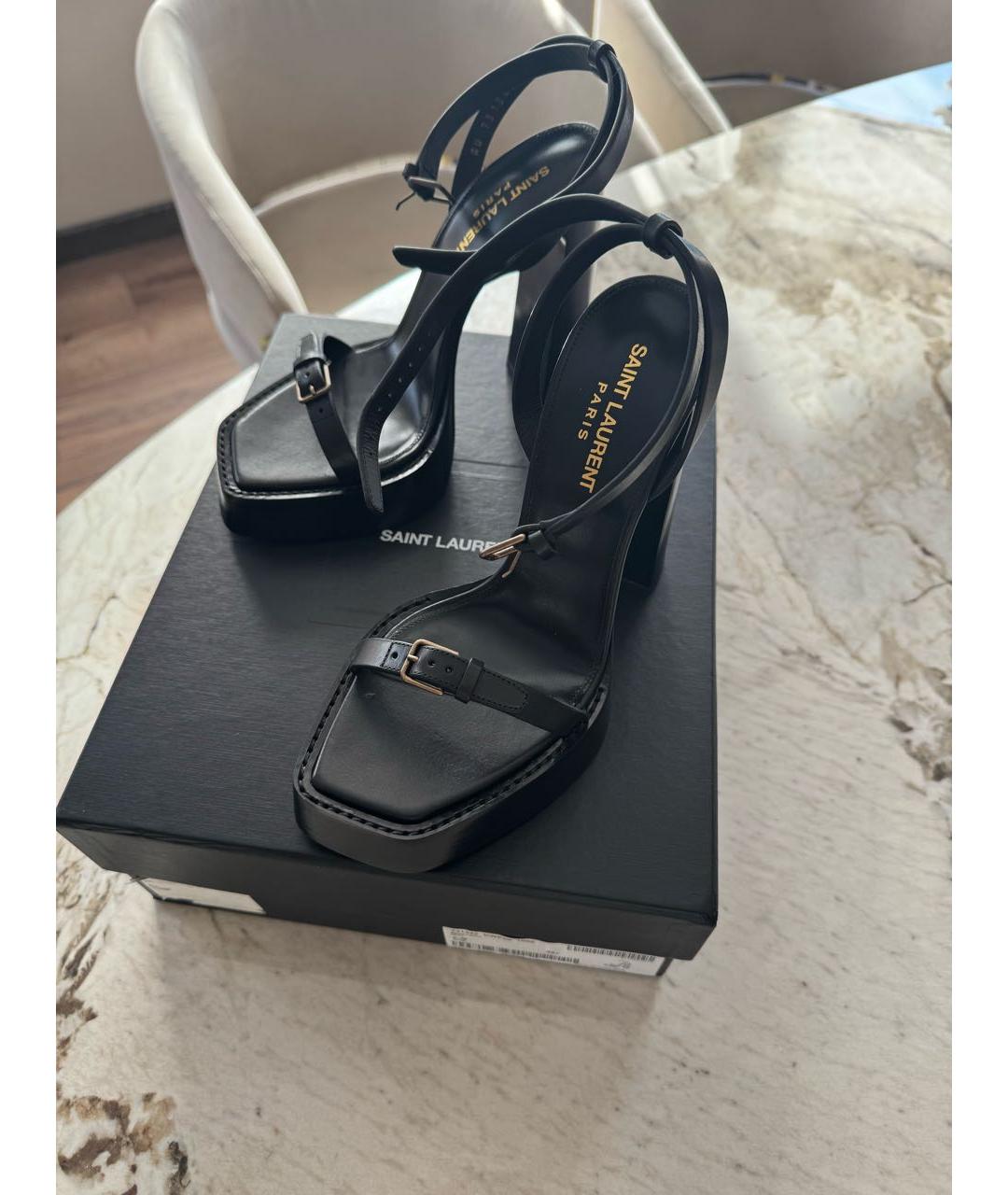 SAINT LAURENT Черные кожаные босоножки, фото 5
