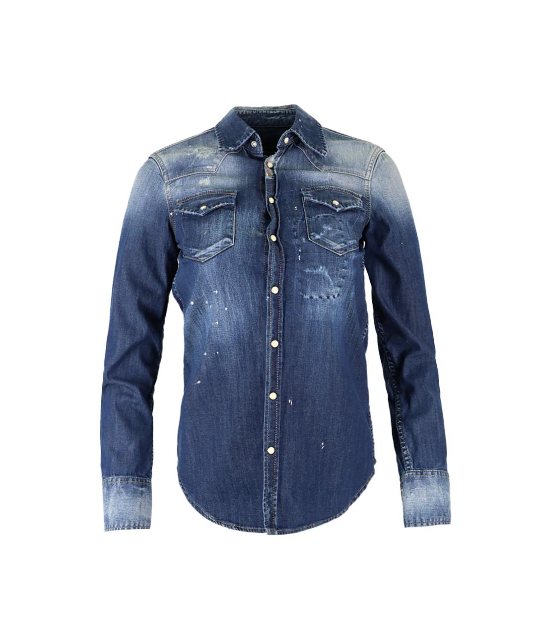 DSQUARED2 Синяя хлопко-эластановая рубашка, фото 1