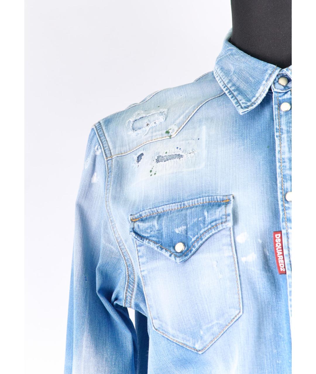 DSQUARED2 Голубая хлопковая кэжуал рубашка, фото 5