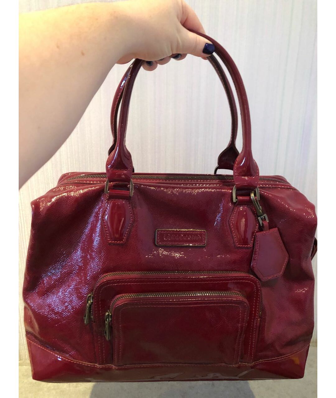 LONGCHAMP Бордовая сумка с короткими ручками из лакированной кожи, фото 8
