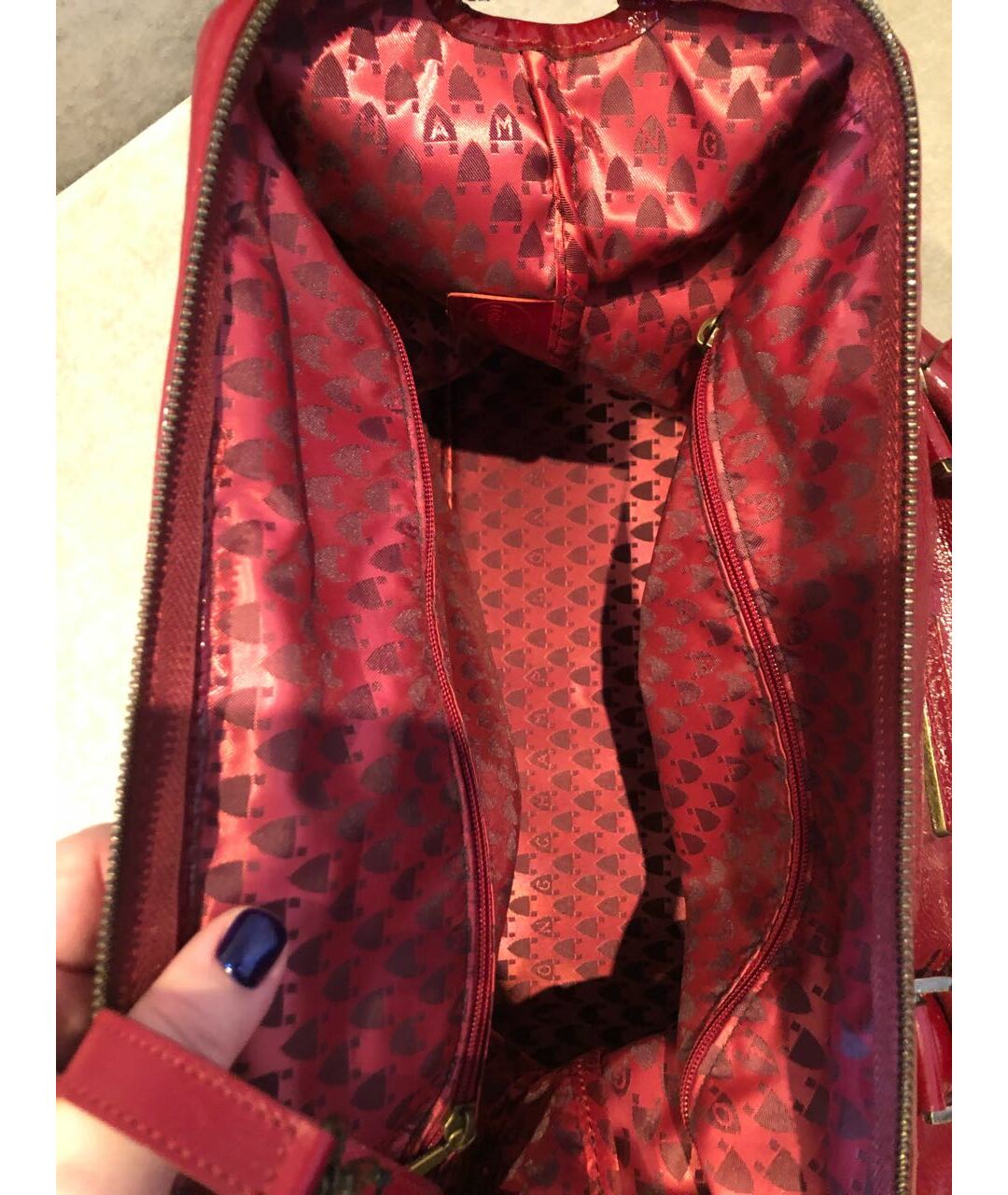 LONGCHAMP Бордовая сумка с короткими ручками из лакированной кожи, фото 4