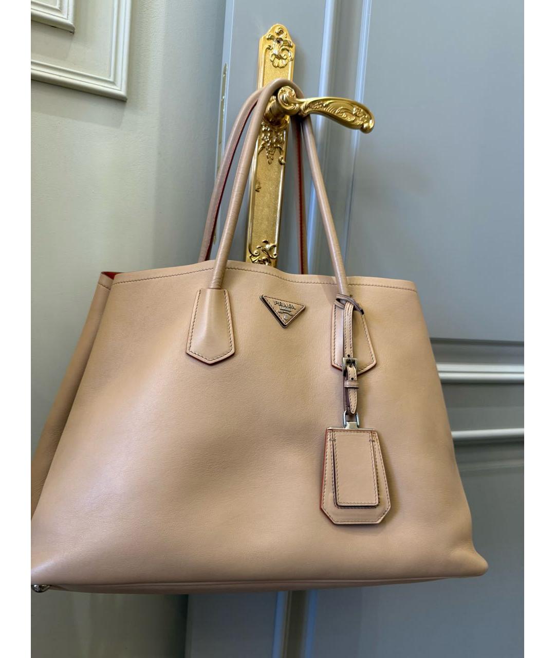 PRADA Бежевая кожаная сумка тоут, фото 8