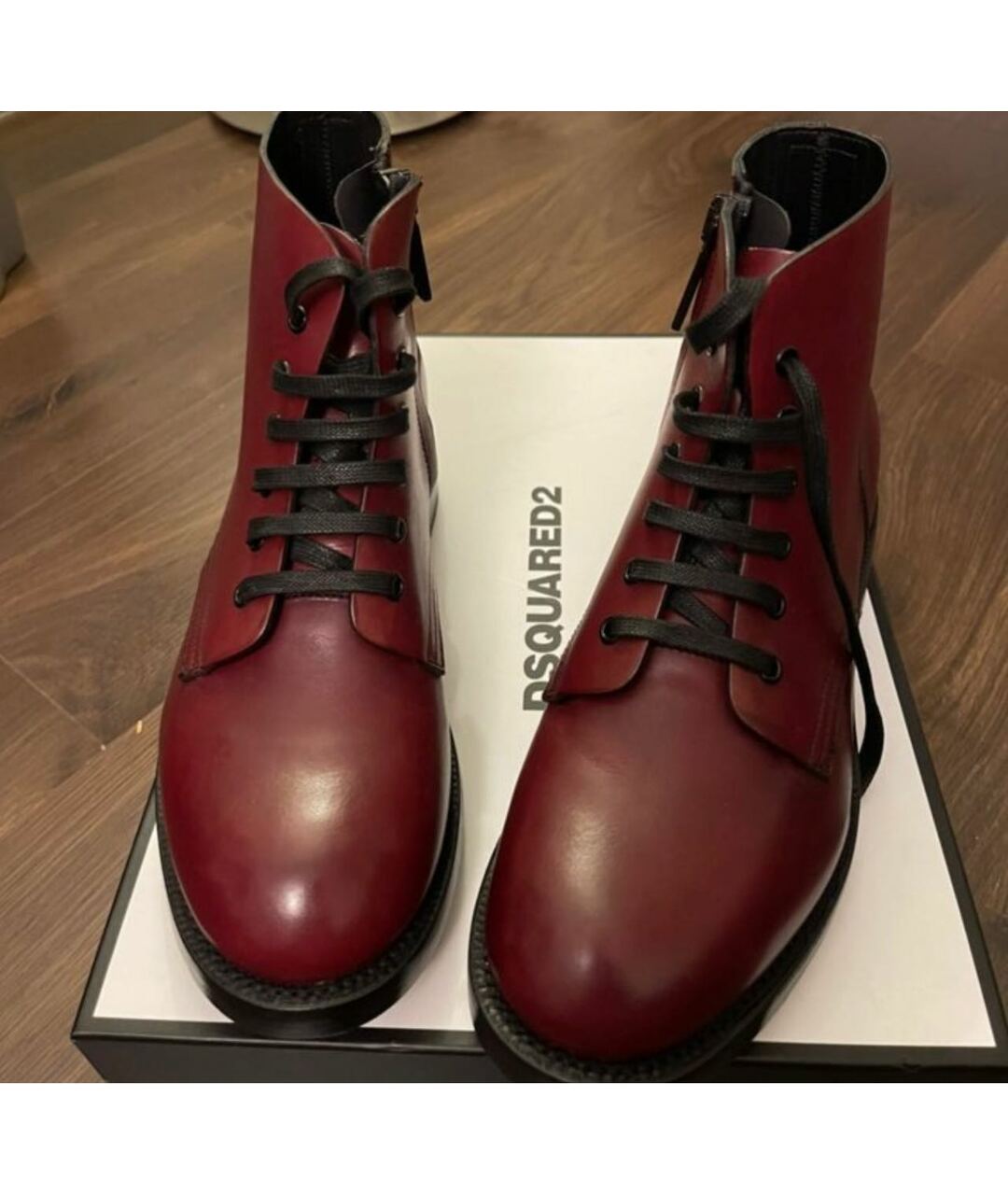 DSQUARED2 Бордовые кожаные высокие ботинки, фото 2