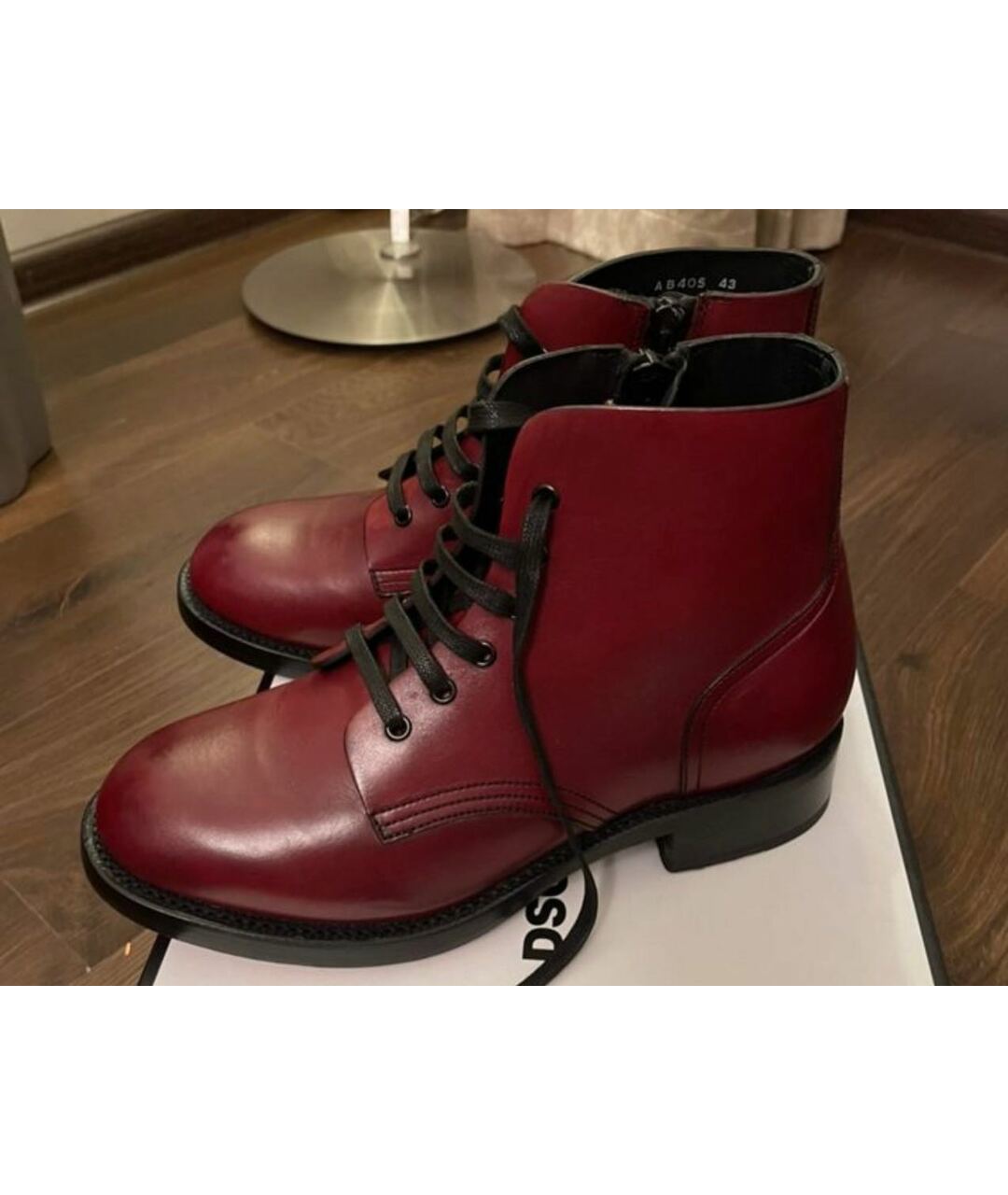 DSQUARED2 Бордовые кожаные высокие ботинки, фото 4