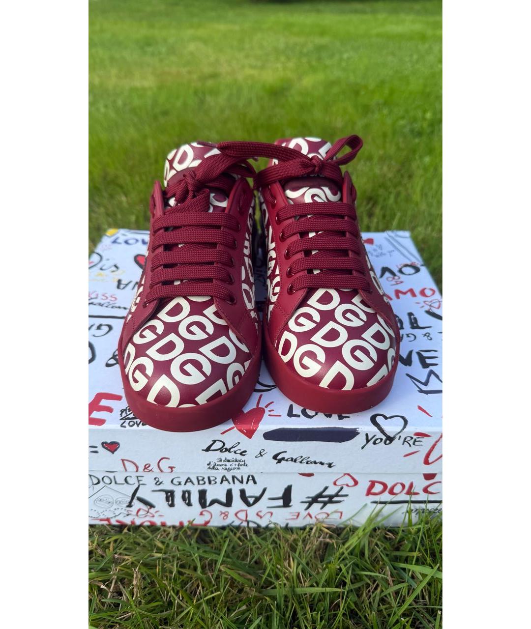 DOLCE&GABBANA Бордовые кожаные кроссовки, фото 2