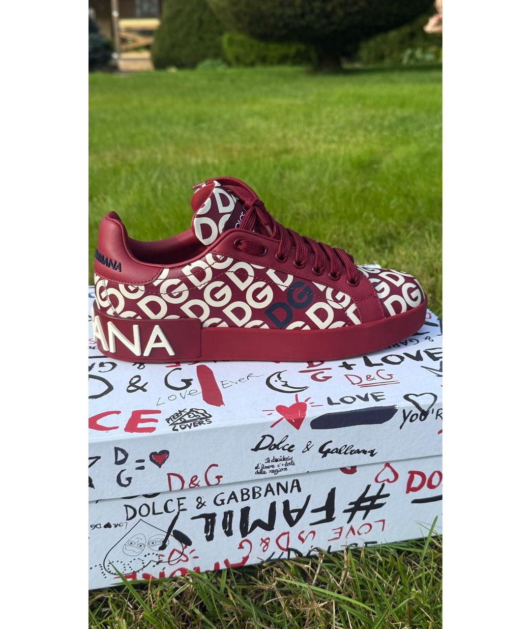 DOLCE&GABBANA Бордовые кожаные кроссовки, фото 6