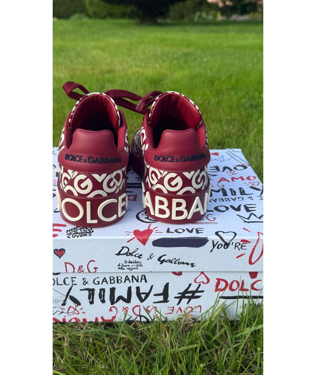 DOLCE&GABBANA Бордовые кожаные кроссовки, фото 4
