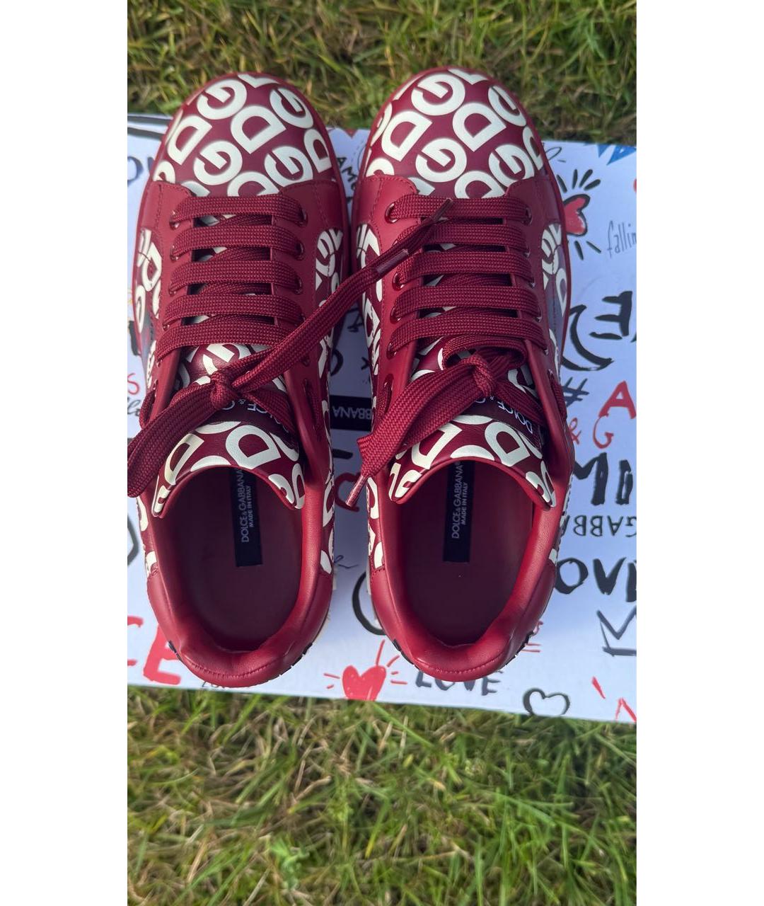 DOLCE&GABBANA Бордовые кожаные кроссовки, фото 3