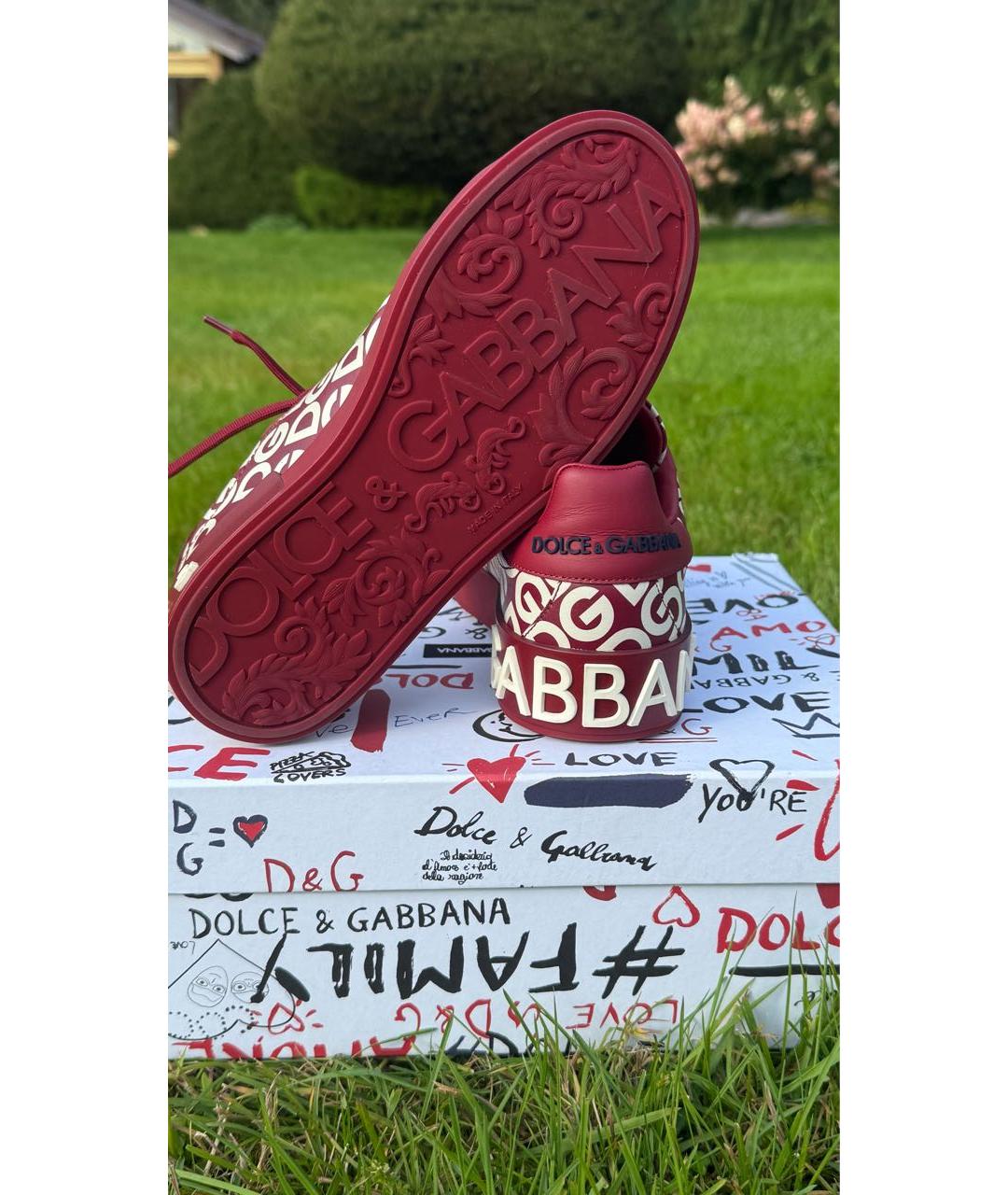 DOLCE&GABBANA Бордовые кожаные кроссовки, фото 5