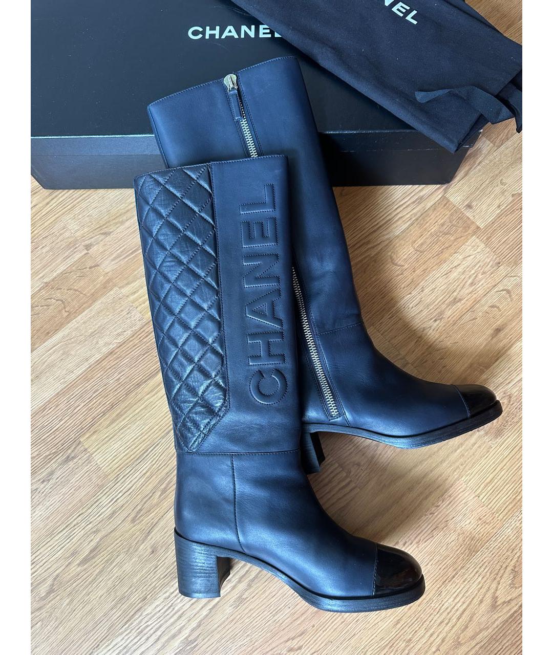 CHANEL Темно-синие кожаные сапоги, фото 7