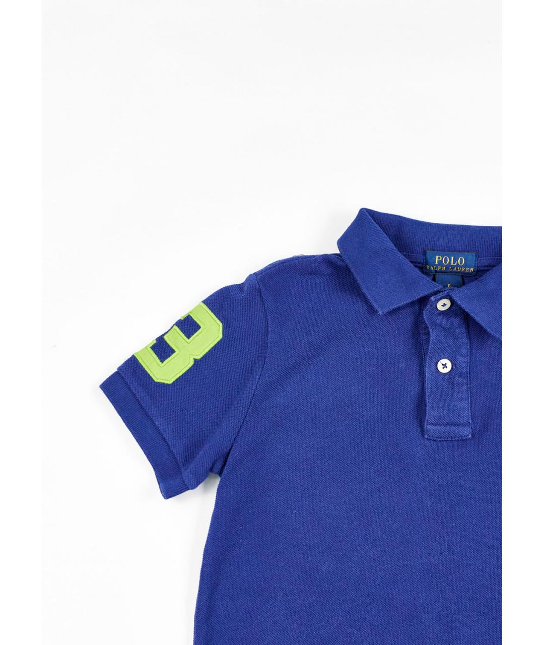 POLO RALPH LAUREN Синяя хлопковая детская футболка, фото 4